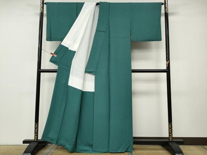 平和屋着物●上質な色無地　霞地紋　青碧色　正絹　逸品　CABL8431ut