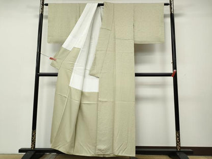 平和屋着物●上質な色無地　南天染　南天地紋　砂色　正絹　逸品　未使用　CABL8432ut