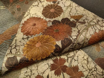 平和屋着物●訪問着　駒刺繍　遠山飛鶴草花文　金彩　正絹　逸品　CABL8433ut