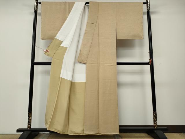 平和屋着物●本加賀友禅作家　成竹登茂男監修　色無地　横段地紋　香色　正絹　逸品　CABL8436ut