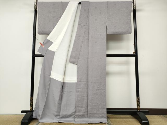 平和屋着物●上質な色無地　辻が花地紋　牡丹鼠色　ロング丈　正絹　逸品　CABL8438ut