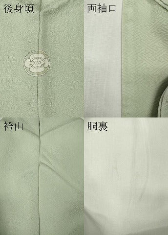 平和屋着物●本加賀友禅作家　毎田仁郎監修　色無地　草花地紋　白緑色　正絹　逸品　CABL8440ut