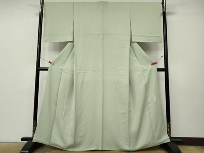 平和屋着物●本加賀友禅作家　毎田仁郎監修　色無地　草花地紋　白緑色　正絹　逸品　CABL8440ut