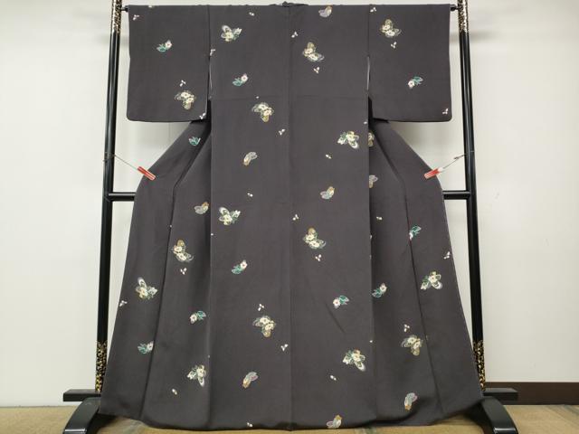 平和屋着物●上質な小紋　舞蝶文　金彩　鬼しぼ縮緬　正絹　逸品　CABL8442ut