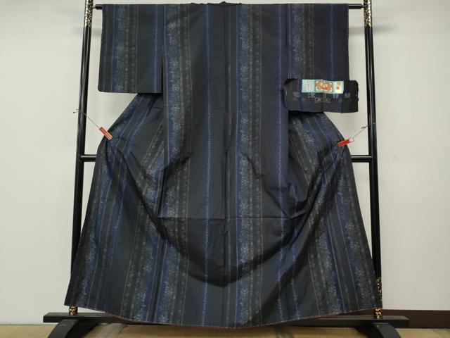 平和屋着物●本場大島紬　草花間道　池田謹製　証紙付き　正絹　逸品　未使用　CABL8445ut