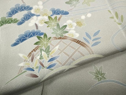 平和屋着物●本加賀友禅作家　南 克治　訪問着　風景草花文　正絹　逸品　未使用　CABL8448ut