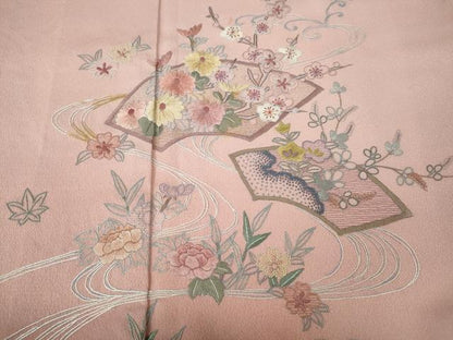 平和屋着物●中国三大刺繍　相良刺繍　総刺繍　訪問着　地紙流水花文　暈し染め　正絹　逸品　CABL8449ut