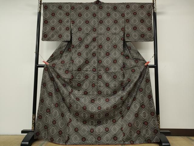 平和屋着物●本場大島紬　龍郷絣　菱花文　ロング丈　正絹　逸品　CABL8453ut