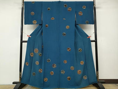平和屋着物●訪問着　鞠文　金彩　鬼しぼ縮緬　正絹　逸品　CABL8459ut