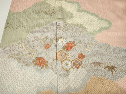 平和屋着物●訪問着　駒刺繍　絞り　雲重ね花文　金彩　正絹　逸品　CABL8462ut