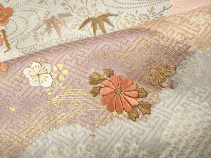 平和屋着物●訪問着　駒刺繍　絞り　雲重ね花文　金彩　正絹　逸品　CABL8462ut