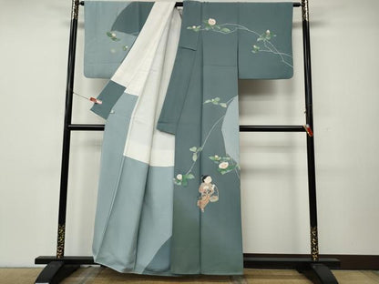 平和屋着物●十日町友禅作家　関口遼一　訪問着　童子遊び　枝花文　暈し染め　正絹　逸品　CABL8464ut