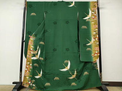平和屋着物●豪華振袖　駒刺繍　飛鶴草花文　暈し染め　金彩　十二単風　正絹　逸品　CABL8480ut