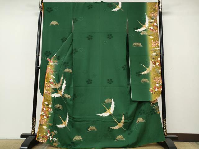 平和屋着物●豪華振袖　駒刺繍　飛鶴草花文　暈し染め　金彩　十二単風　正絹　逸品　CABL8480ut
