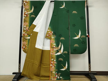 平和屋着物●豪華振袖　駒刺繍　飛鶴草花文　暈し染め　金彩　十二単風　正絹　逸品　CABL8480ut
