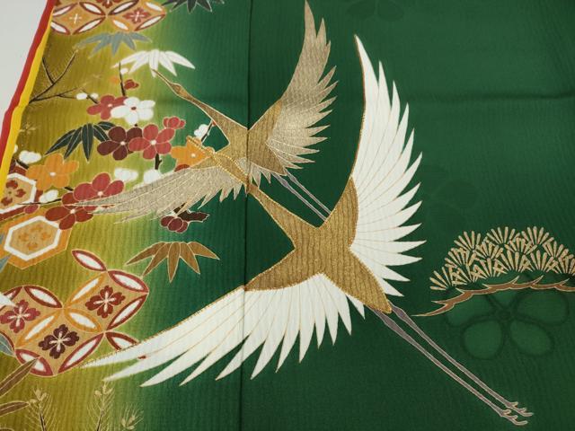 平和屋着物●豪華振袖　駒刺繍　飛鶴草花文　暈し染め　金彩　十二単風　正絹　逸品　CABL8480ut