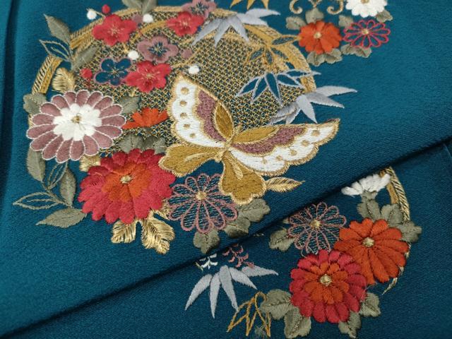 平和屋着物●豪華振袖　総刺繍　花蝶丸文　正絹　逸品　CABL8481ut