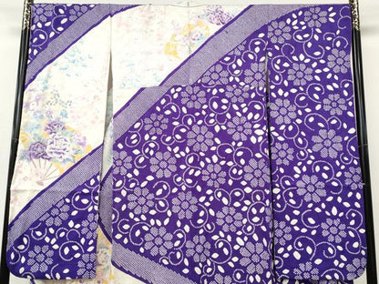 平和屋着物●豪華振袖　駒刺繍　絞り　扇面花文　銀彩　正絹　逸品　CABL8482ut