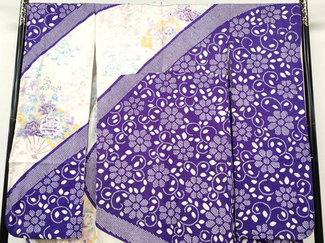 平和屋着物●豪華振袖　駒刺繍　絞り　扇面花文　銀彩　正絹　逸品　CABL8482ut