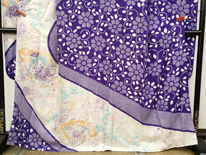 平和屋着物●豪華振袖　駒刺繍　絞り　扇面花文　銀彩　正絹　逸品　CABL8482ut