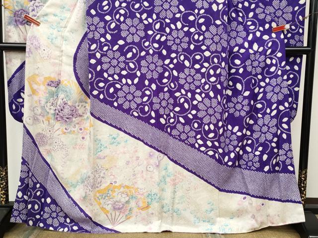 平和屋着物●豪華振袖　駒刺繍　絞り　扇面花文　銀彩　正絹　逸品　CABL8482ut