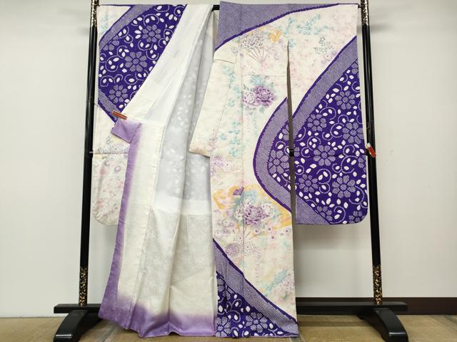平和屋着物●豪華振袖　駒刺繍　絞り　扇面花文　銀彩　正絹　逸品　CABL8482ut