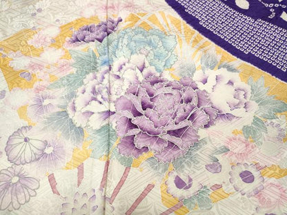 平和屋着物●豪華振袖　駒刺繍　絞り　扇面花文　銀彩　正絹　逸品　CABL8482ut