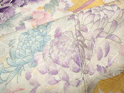 平和屋着物●豪華振袖　駒刺繍　絞り　扇面花文　銀彩　正絹　逸品　CABL8482ut