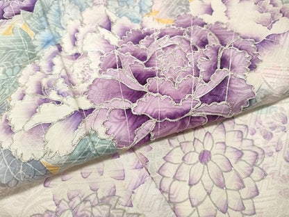 平和屋着物●豪華振袖　駒刺繍　絞り　扇面花文　銀彩　正絹　逸品　CABL8482ut
