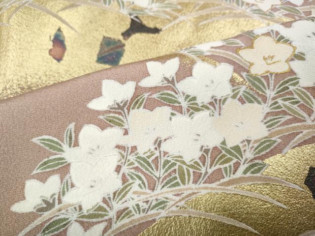 平和屋着物●色留訪問着　刺繍　草花文　金彩　正絹　逸品　CABL8508ut