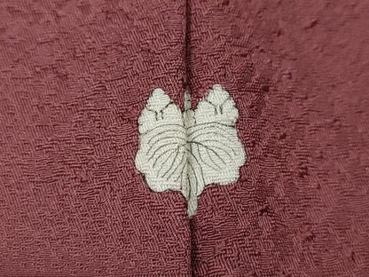 平和屋着物●上質な色無地　エ霞短冊花地紋　暗紅色　正絹　逸品　CABL8509ut