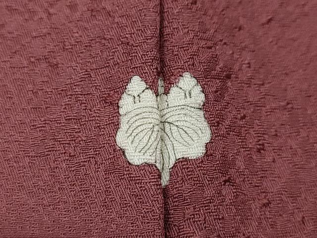 平和屋着物●上質な色無地　エ霞短冊花地紋　暗紅色　正絹　逸品　CABL8509ut