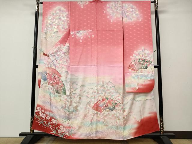 平和屋着物●大正の浮世絵師　竹久夢二　夢二ロマン　振袖　地紙糸巻き花文　暈し染め　金彩　正絹　逸品　CABL8513ut