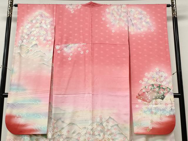 平和屋着物●大正の浮世絵師　竹久夢二　夢二ロマン　振袖　地紙糸巻き花文　暈し染め　金彩　正絹　逸品　CABL8513ut