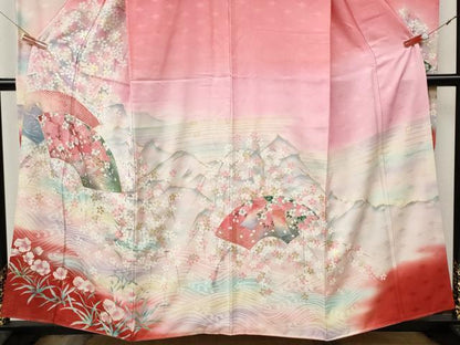 平和屋着物●大正の浮世絵師　竹久夢二　夢二ロマン　振袖　地紙糸巻き花文　暈し染め　金彩　正絹　逸品　CABL8513ut