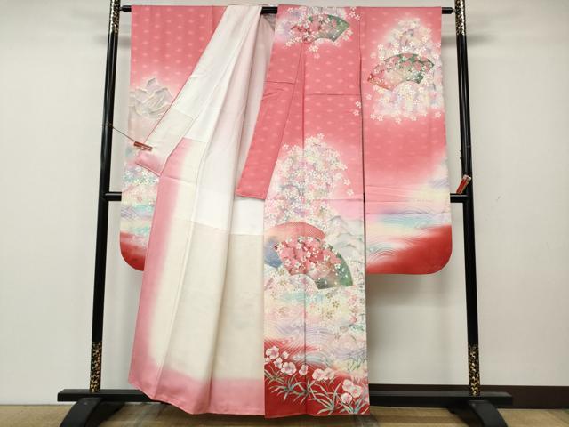 平和屋着物●大正の浮世絵師　竹久夢二　夢二ロマン　振袖　地紙糸巻き花文　暈し染め　金彩　正絹　逸品　CABL8513ut