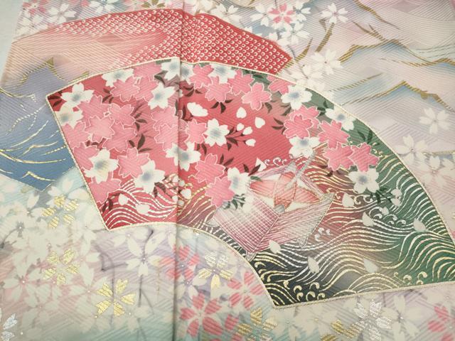 平和屋着物●大正の浮世絵師　竹久夢二　夢二ロマン　振袖　地紙糸巻き花文　暈し染め　金彩　正絹　逸品　CABL8513ut