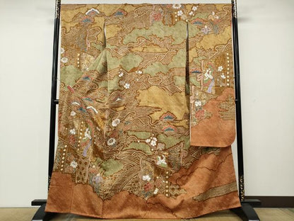 平和屋着物●豪華振袖　総絞り　屏風鶴花文　金銀彩　正絹　逸品　CABL8522ut