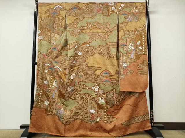 平和屋着物●豪華振袖　総絞り　屏風鶴花文　金銀彩　正絹　逸品　CABL8522ut