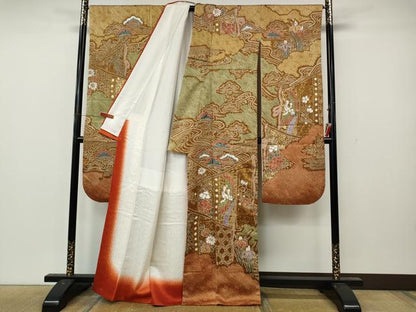 平和屋着物●豪華振袖　総絞り　屏風鶴花文　金銀彩　正絹　逸品　CABL8522ut