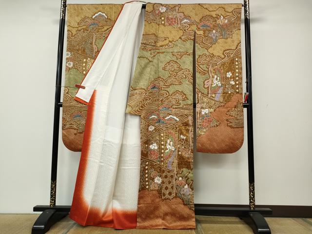 平和屋着物●豪華振袖　総絞り　屏風鶴花文　金銀彩　正絹　逸品　CABL8522ut