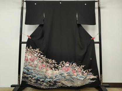 平和屋着物●豪華黒留袖　作家物　草花文　正絹　逸品　CABL8533ut