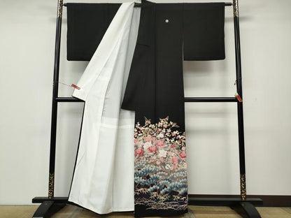 平和屋着物●豪華黒留袖　作家物　草花文　正絹　逸品　CABL8533ut