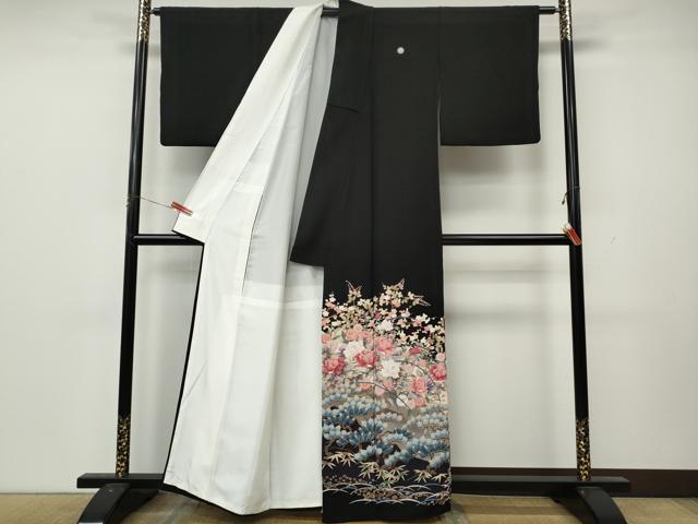 平和屋着物●豪華黒留袖　作家物　草花文　正絹　逸品　CABL8533ut