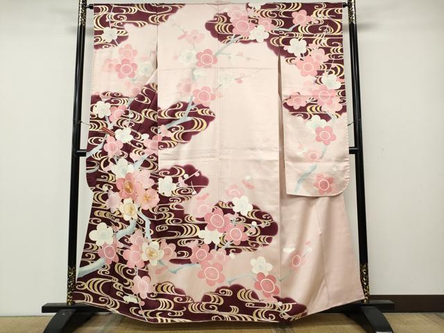 平和屋着物●豪華振袖　駒刺繍　流水枝梅文　暈し染め　金彩　正絹　逸品　CABL8542ut