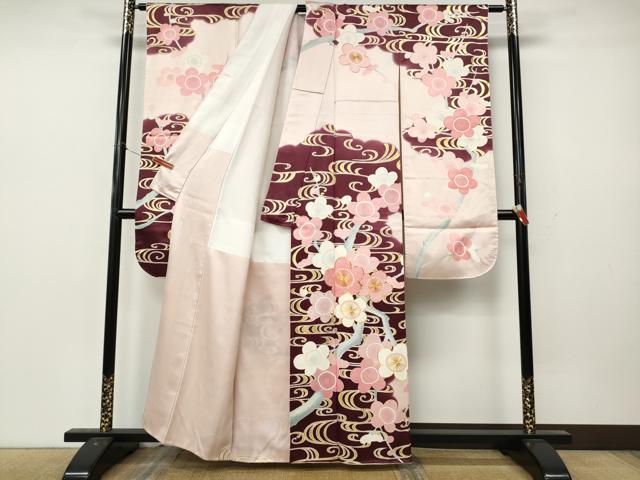 平和屋着物●豪華振袖　駒刺繍　流水枝梅文　暈し染め　金彩　正絹　逸品　CABL8542ut