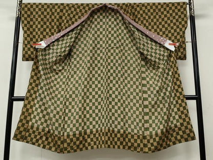 平和屋着物●長襦袢　無双仕立て　市松舞花文　正絹　逸品　CABL8550ut