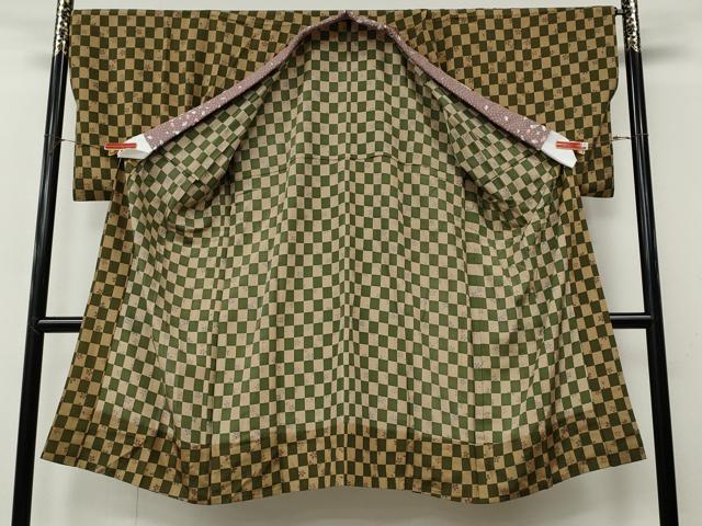 平和屋着物●長襦袢　無双仕立て　市松舞花文　正絹　逸品　CABL8550ut