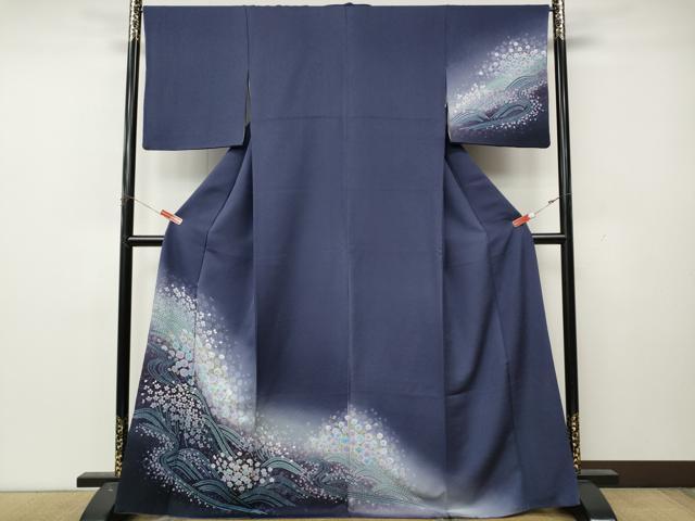 平和屋着物●訪問着　流水草花文　暈し染め　銀通し地　正絹　逸品　CABL8556ut
