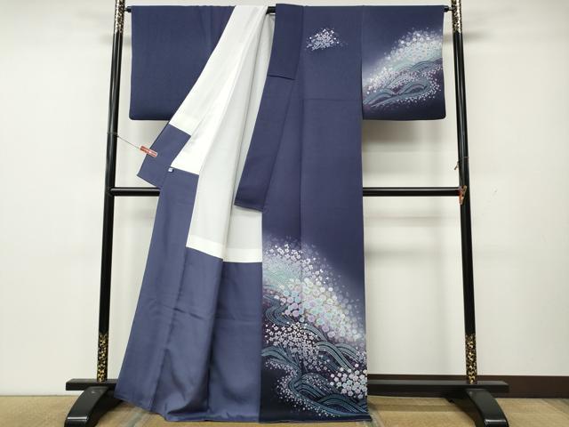 平和屋着物●訪問着　流水草花文　暈し染め　銀通し地　正絹　逸品　CABL8556ut